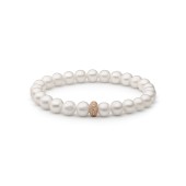 Bratara perle naturale albe si element argint placat cu aur roz cu pietre DiAmanti 234-112B-G